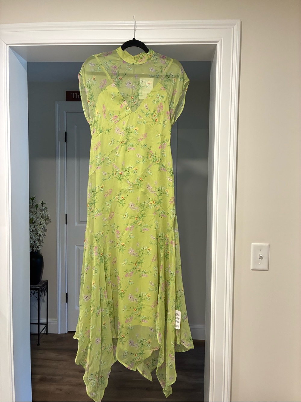 ASOS Lime Green Floral Asymmetrical Midi Dress